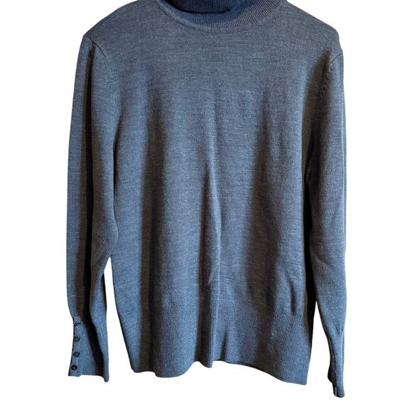 JM Collection Sweaters - JM Collection Charcoal Turtleneck Style With Button Sleeve Accents SZ L Petite
